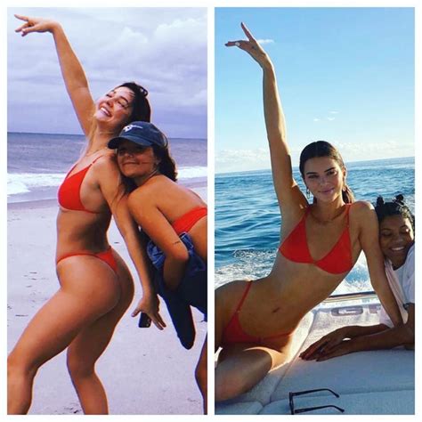 Madelyn Cline And Kendall Jenner Twinning Red Bikini Bikinis Cheeky