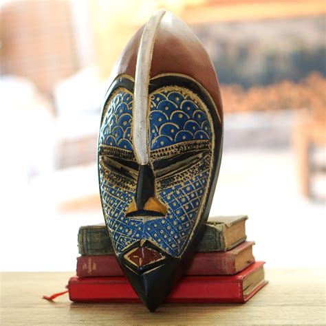 Unicef Market Artisan Crafted Blue African Mask In Wood And Aluminum