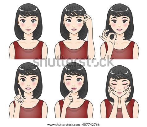Asian Woman Character Set Various Pose And Expression Cartoon Illustration Like Japanese