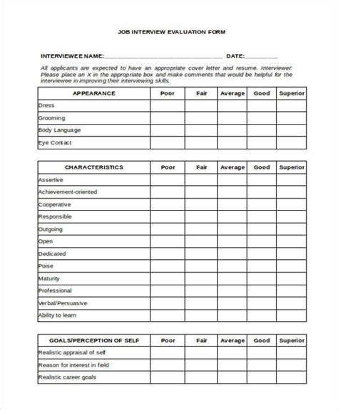 Free 9 Interview Evaluation Form Samples In Pdf 501