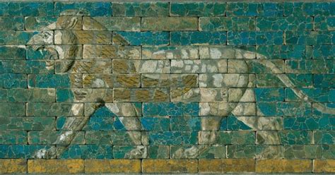 Panel With Striding Lion Ceramics Ceramic Glaze Babylonian Culture