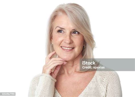 Beautiful 50 Years Old Woman Is Smiling Isolated Stock Photo Download