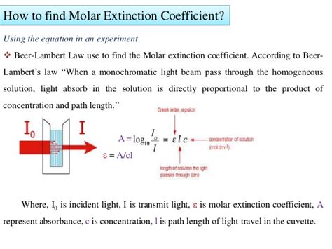 1) how to calculate percent transmittance given a linear response spectrophotometer and two measurements. Molar extinction coefficient