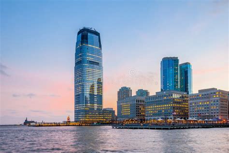 View From Hudson River Waterfront Walkway Jersey City Stock Photo