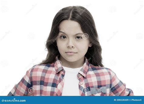 Little Girl Raise Eyebrow Isolated On White Confident Child With Long