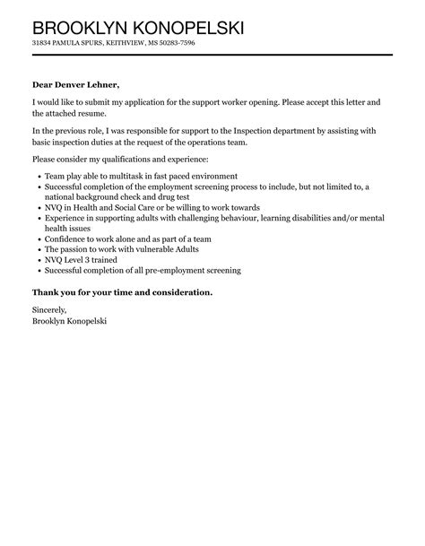 Support Worker Cover Letter Velvet Jobs