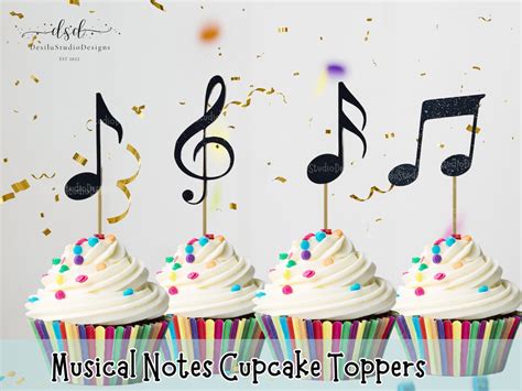 Musical Notes Cupcake Toppers Music Notes Glitter Toppers Black Music
