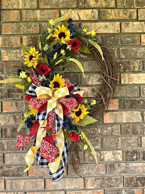 Summer Sunflower Wreath For Front Door Summer Door Swag Etsy