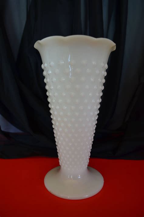Vintage Hobnail Milk Glass Vase Etsy Milk Glass Vase Hobnail Milk