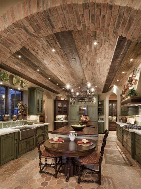 If you have vaulted ceilings, how did you do yours? Spacious Old World Kitchen with Curved Brick Ceiling | HGTV