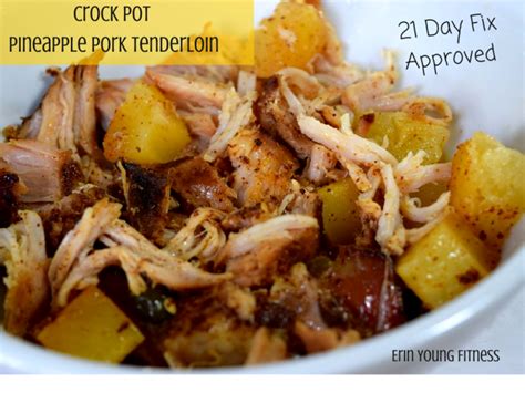 Heat the oil in a large frying pan and roll the spiced pork in the flour before putting it into the pan to sear it on all sides. Crock Pot Pineapple Pork Tenderloin-21 Day Fix | Pork recipes, Pulled pork recipes, 21 day fix meals