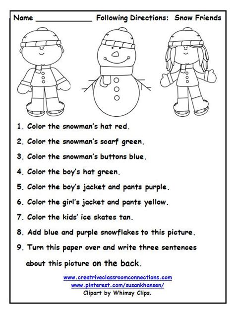Following Directions Worksheet For Kids