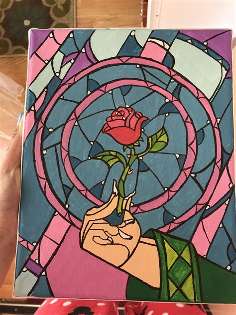 Stained Glass Rose From Beauty And The Beast Painted On Canvas Using