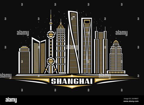 Vector Illustration Of Shanghai Horizontal Poster With Linear Design