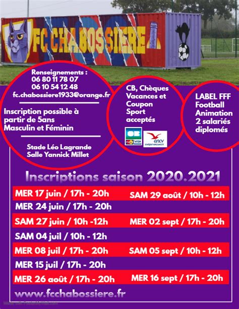 Inscriptions Saison 2020 2021 10H 12H Couëron Chabossiere Football