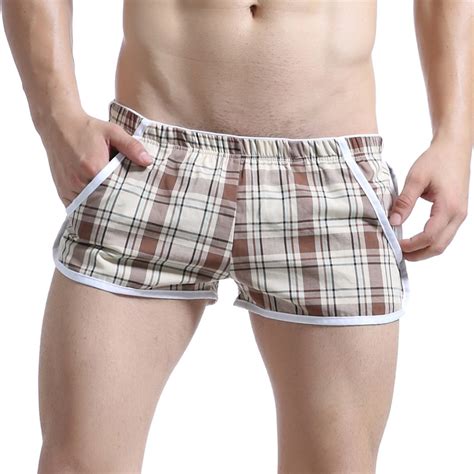 100 Cotton Mens Plaid Print Boxers Sexy Underwear Mens Floral Dot