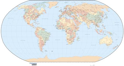 Pacific Centered World Simplified Wall Map Mercator B