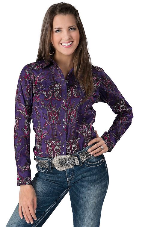 Ariat® Womens Purple With Pink Paisley Long Sleeve Western Shirt Ladies Western Shirts Women