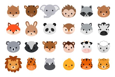 Cute Cartoon Animals Vector Heads Custom Designed Illustrations