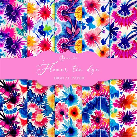 Flower Tie Dye Digital Paper Seamless Pattern Colorful Background