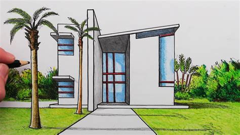 Simple Sketch Modern House Drawing Goimages Bay