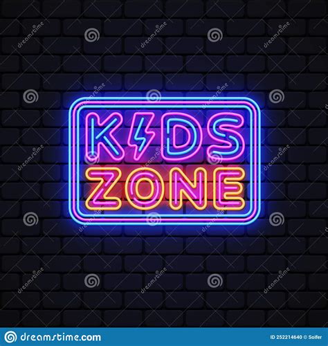 Kids Zone Neon For Game Background Design Neon Label Cartoon Flyer