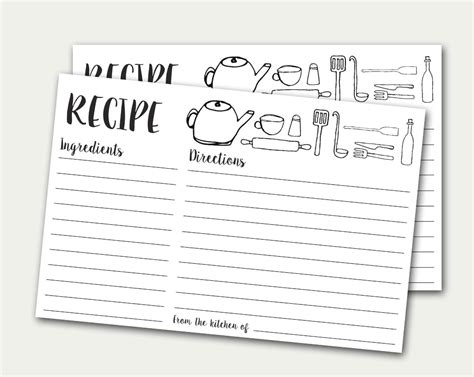 Recipe Cards Printable Recipe Card Doodles Recipe Card Diy Etsy