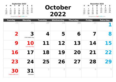 Printable October 2022 Calendar With Holidays Printable Calendar