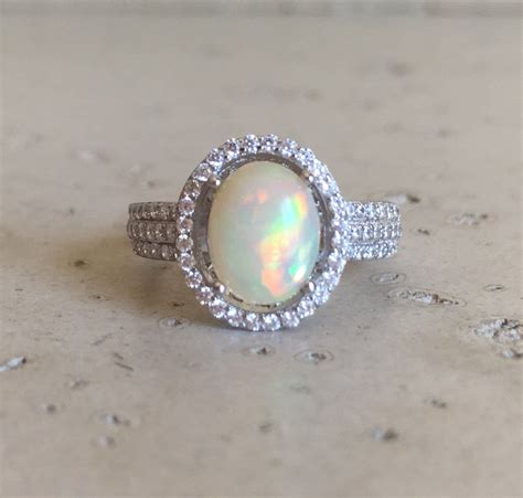 Fire Ct Opal Oval Engagement Ring Genuine Welo Opal Promise Etsy