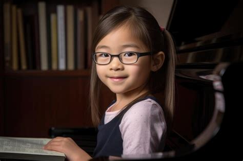 Premium Ai Image Portrait Of A Young Girl Holding Her Piano Lessons
