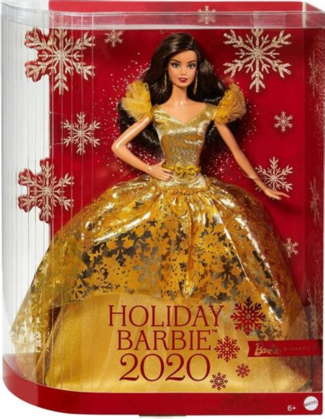 Barbie Signature Holiday Barbie 2020 Doll Brunette Long Hair In Golden Gown Ebay