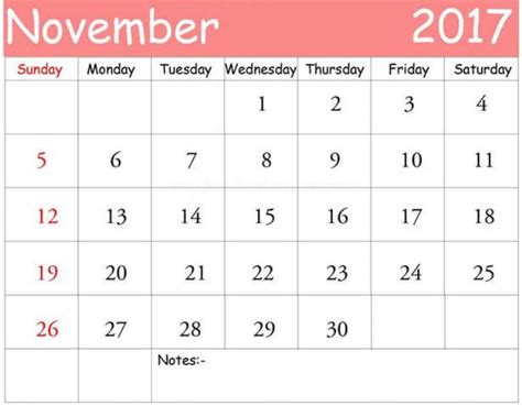 Calendar November 2017 Printable Template Oppidan Library