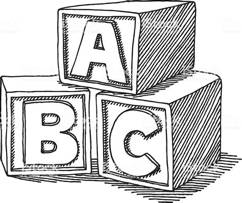 Hand Drawn Vector Sketch Of Abc Letter Blocks Concept Image For