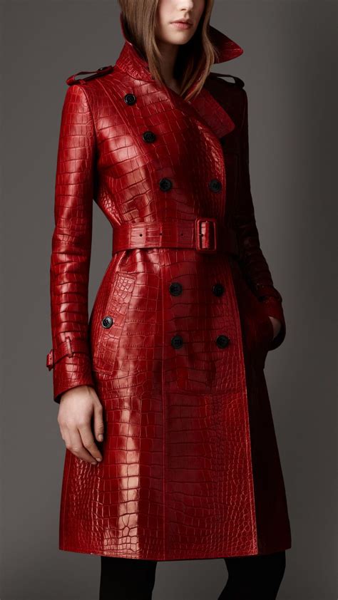 Burberry Red Leather Dress Leather Coat Womens Leather Trench Coat