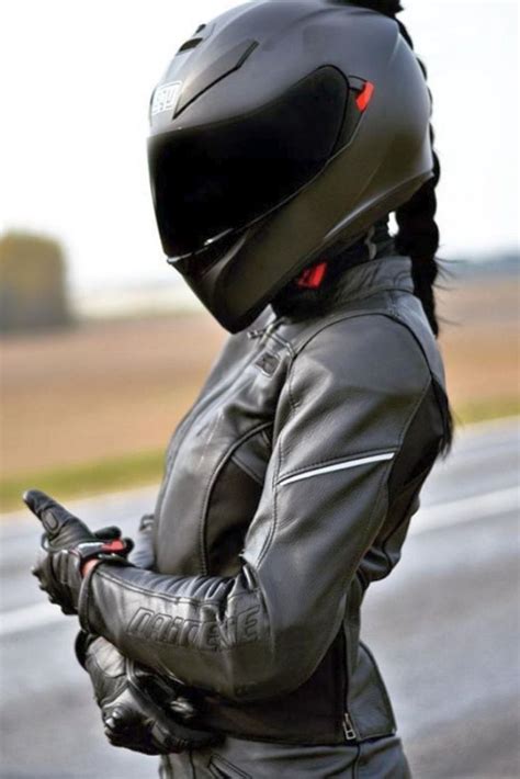 Cool Biker Girl In A Matte Black Agv Motorcycle Helmet Women
