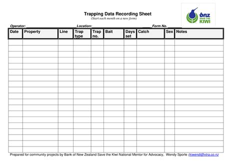 Trapping Data Recording Sheet Templates At