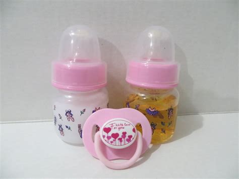2 Reborn Baby Doll Preemie Bottles 2oz Pink Fake Milk And Juice