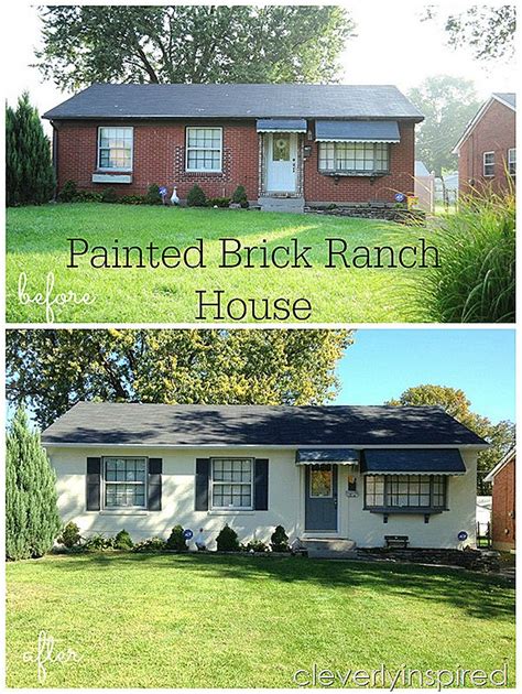 Always clean brick well before painting (just water works great), allow 24 hours to dry. Painted brick Ranch House - Cleverly Inspired