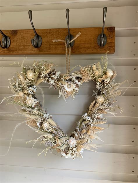White Dried Flower Heart Wreath Heart Wreath Bridesmaid Etsy Uk