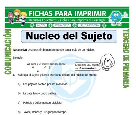 Núcleo De Sujeto Y Predicado Sujeto Y Predicado Tercero De Primaria