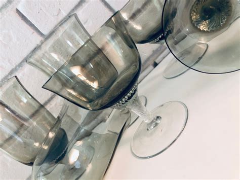 Set Of 8 Smokey Grey Gray Glass Cups Drinking Glasses Votive Etsy