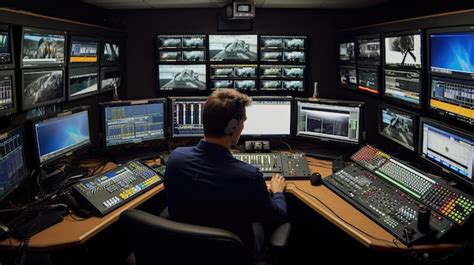 Premium Ai Image A Man Sitting In A Control Room With Many Monitors