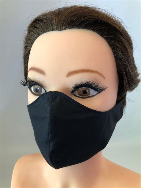 Washable 3 Layers Reversible Cotton Face Mask Plain Black