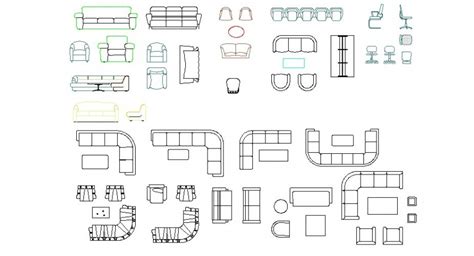 Multiple Different Shapes Sofa Set Blocks Cad Drawing Details Dwg File