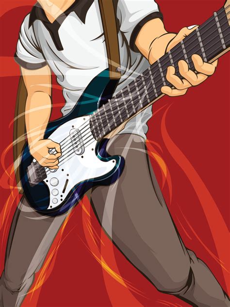 Guitarist Playing Electric Guitar Music Cartoon Illustration Drawing