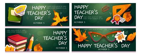 Happy Teacher Day Banners With School Supplies 16265260 Vector Art At