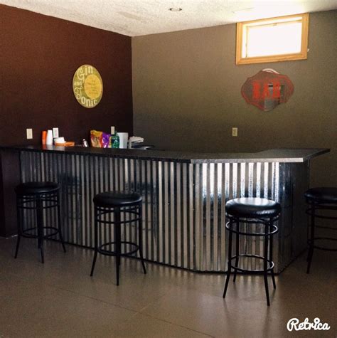 Shop quality metal top tables exclusively at pottery barn®. Bar with corrugated metal | House interior, Bar table ...
