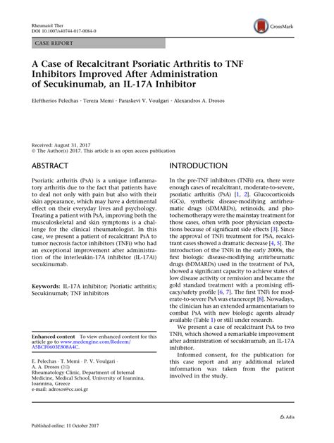 Pdf A Case Of Recalcitrant Psoriatic Arthritis To Tnf Inhibitors