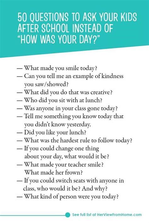 50 Questions To Ask Your Kids After School Mental Health And Social
