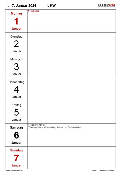 Wochenkalender 2024 Als Word Vorlagen Zum Ausdrucken